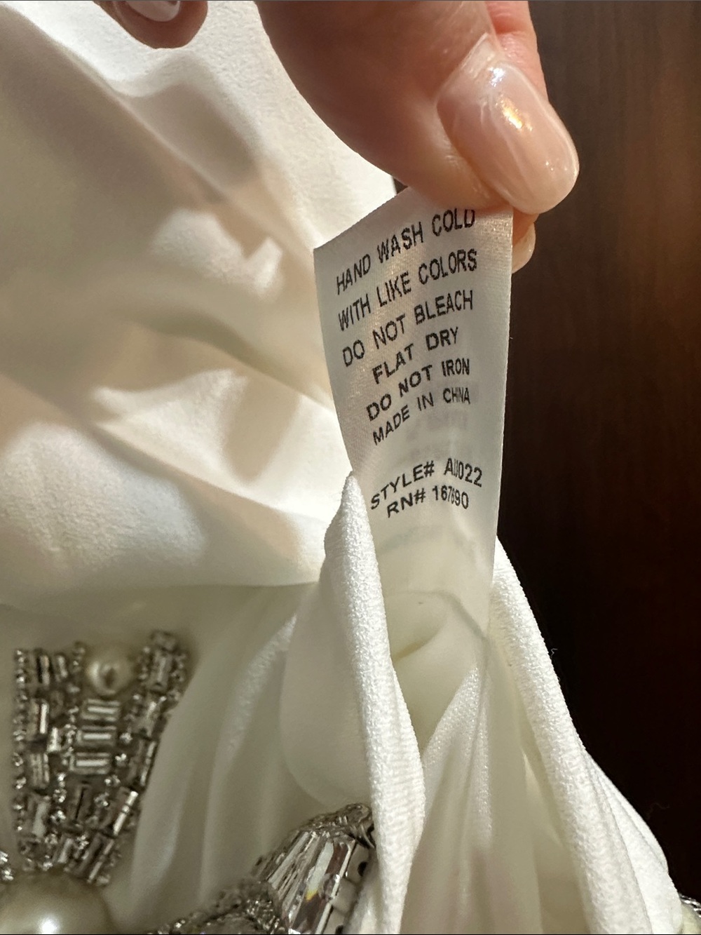 Amazing Lace | Elegant White Cowl Neck Mini Dress with Pearl & Crystal Accents - Picture 8 of 15
